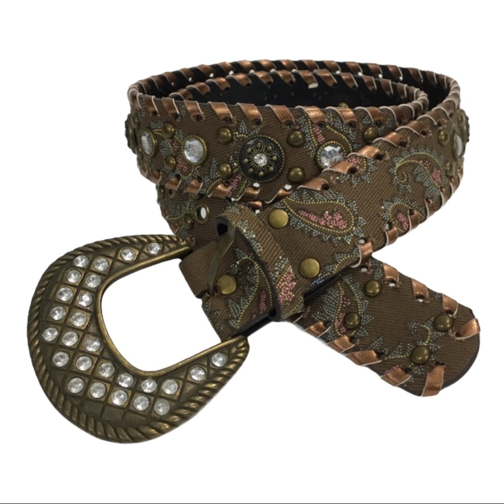 Faux Leather Rhinestone Embellished Paisley Belt - Picture 1 of 8